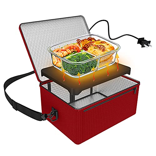Portable Oven, 110V Portable Food Warmer Personal Portable Oven Mini Electric Heated Lunch Box for Reheating & Raw Food Cooking in Office, Travel, Potlucks and Home Kitchen (Red)