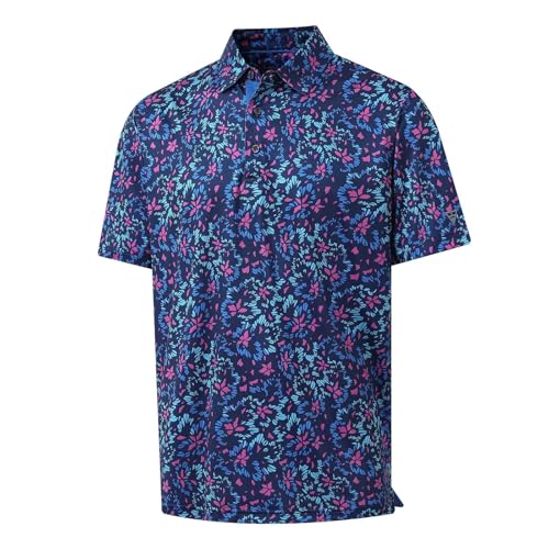 Image of M MAELREG Mens Golf Shirt Short Sleeve Dry Fit Print Moisture Wicking Performance Patterns Collared Polo Shirt