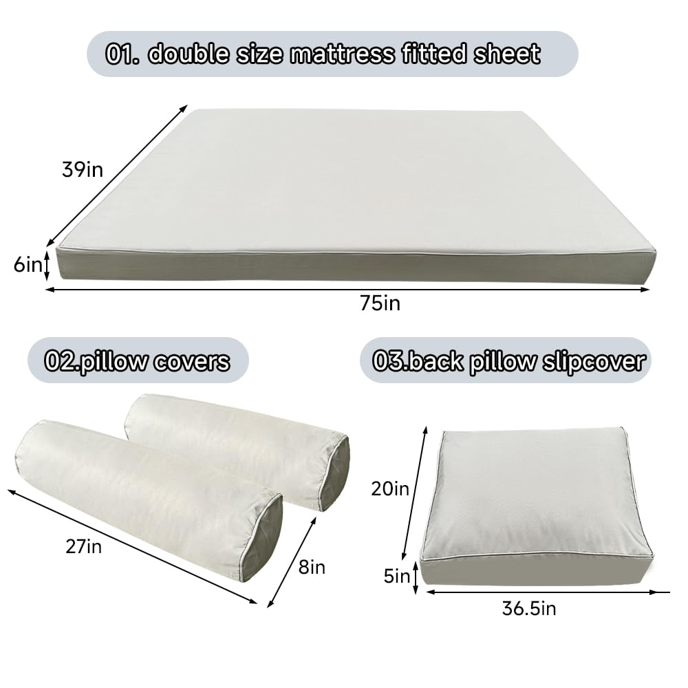 Photo 1 of YAQSFGRZ Outdoor Daybed Cushion Cover Twin,Daybed Mattress Bolster Pillow Fitted Sheet Cover,Twin Size Outdoor Daybed Cushion Cover?Cover ONLY 6" D x 75" W x 39" H? (Khaki)