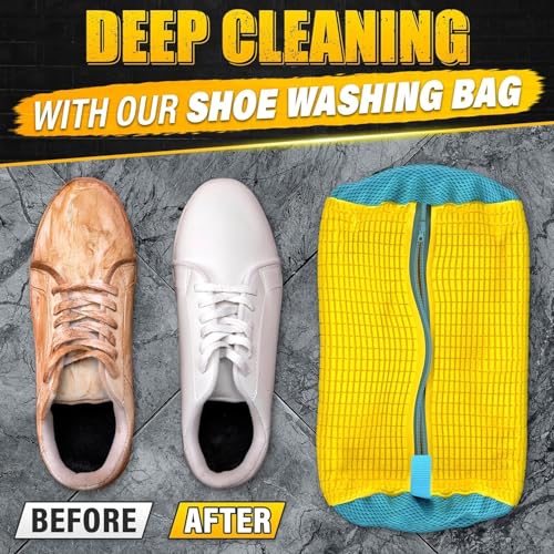 Image of Shoe Washing Bags for Washing Machine - Extra Durable Microfiber Sneaker Laundry Bags with Hidden Zipper, 360 Deep Clean Shoe Wash Bag for Tennis Shoes, Sneakers, Trainers, Delicates & More - Yellow