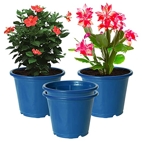 Image of Kuber Industries Durable Plastic Flower Pot|Gamla with Drain Holes for Indoor Home Decor & Outdoor Balcony,Garden,6 inchx5 inch,Pack of 4,(Blue)