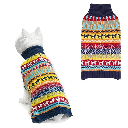 Image of Mihachi Dog Sweater - Winter Coat Apparel Clothes with Colorful Stripes for Cold Weather