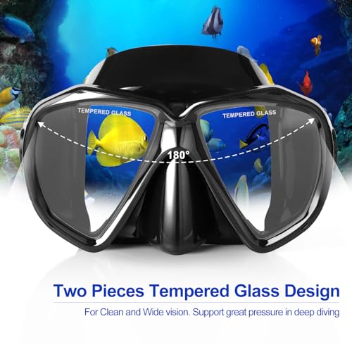 Snorkel Diving Mask Panoramic HD Swim Mask, Anti-Fog Scuba Diving Goggles,Tempered Glass Dive Mask Adult Youth Swim Goggles with Nose Cover for Diving, Snorkeling, Swimming - Image 3