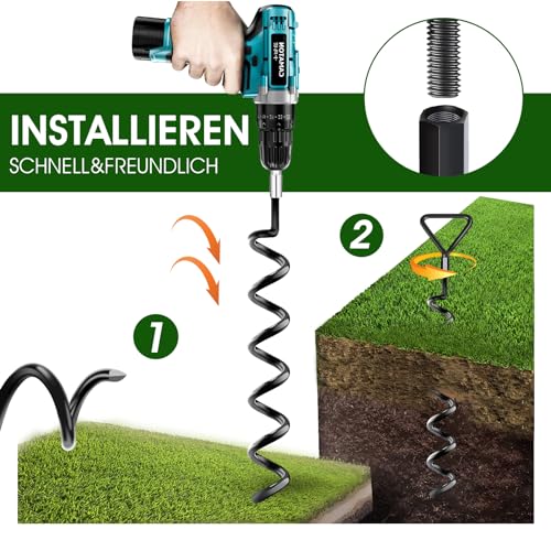 Bodenanker Trampolin 4 Pack | Heavy Duty Erdanker zum Einschrauben für Trampoline Withstand High Wind mit Gurten
