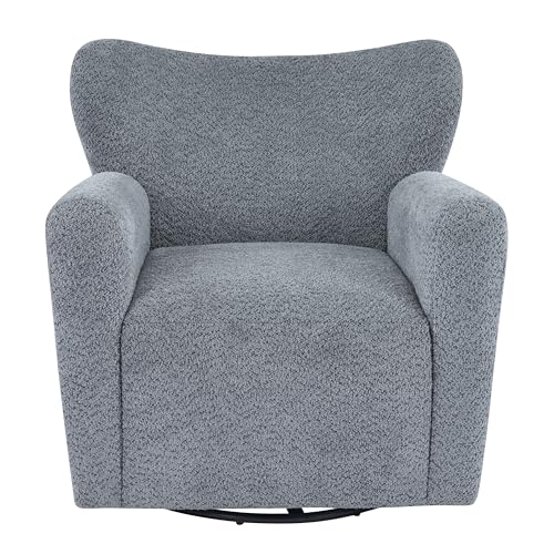 Sillón giratorio tapizado bouclé azul polvoriento miniatura 5