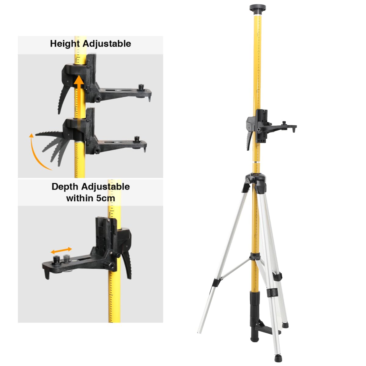 Barra de Nivelación Láser Telescópica con Trípode, Trípode de Aluminio Liviano Escáner Láser, Soporte Nivel Laser Ajustable con Rosca Externa de 1/4" y Adaptador de Rosca de 5/8"