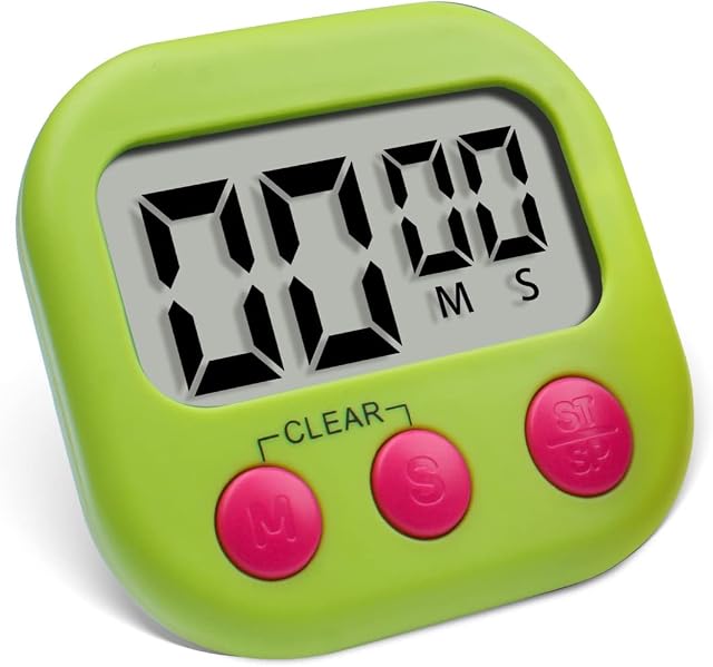 Kitchen Timer Digital, Pitasha Cooking Timer Magnetic/Backing Stand/ Hanging Hole, Count up&Count down with Loud Alarm Electronic Memory Timers for Kitchen Bathroom Training Classroom