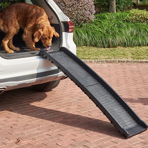EAHPBM 犬 スロープ ペット 犬スロープ 取り付け簡単 折りたたみ可能 丈夫で耐久性のあるPP素材 犬用スロープ ドッグスロープ 階段 滑り止め ポータブル 耐荷重75KG 耐腐食性 耐摩耗性 室内 犬用ステップ 車 遊ぶ 看護 ドライブ(155.5
