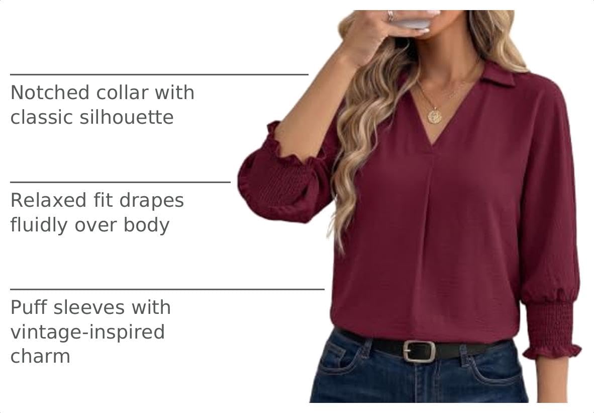 Dokotoo 3/4 Length Sleeve Womens Tops Dressy Blouses Collared Shirts image 4