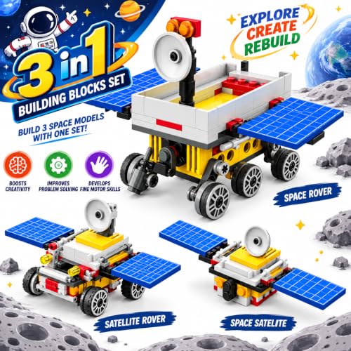 Image of SUPER TOY 3 in 1 Space Exploration Building Blocks Set for Kids, 140 Pieces Educational STEM Construction Toy with 3 Different Models, Creative DIY Building Kit for Boys & Girls Ages 6+