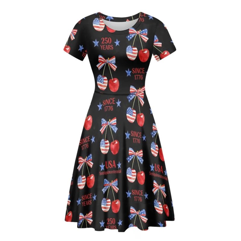 Image of Irisjudy T Shirt Dress for Women Short Sleeve Girls Short Sleeve Dress Plus Size, O Neck Knee Length Midi Dress for Ladies