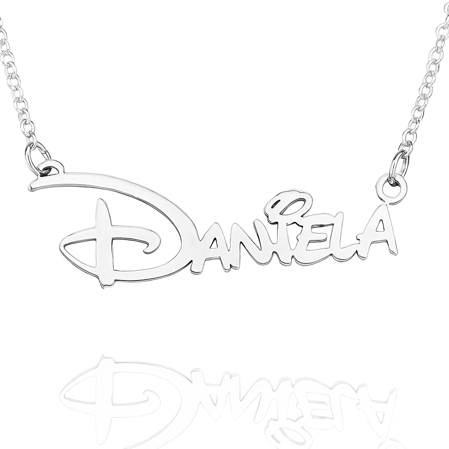 Collar con nombre personalizado en plata de ley 925 | Colgante nombre Disney 38x12 mm aprox | Joya grabada única | Regalo Día de la Madre, cumpleaños o aniversario