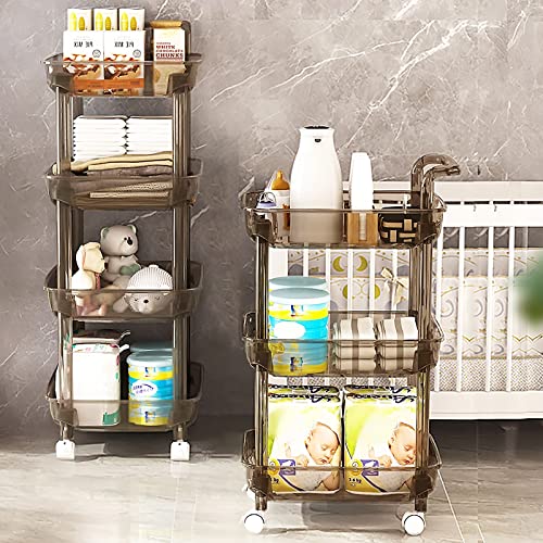 Rolling Cart, 4-Tier Plastic Utility Cart, Diaper Cart Organizer, Storage Cart With Handle, Movable Storage Organizer Between Washer And Dryer, Mobile Shelving Unit Cart For Kitchen Laundry Room #TOP1