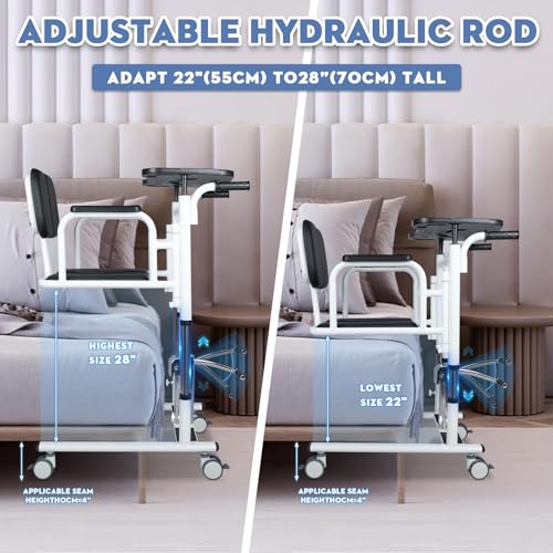Image of Patient Lift Transfer Chair for Elderly and Home, Portable Adjustable Height Lift Nursing Wheelchair 180 Split PU Leather and Thickened Sponge Seat