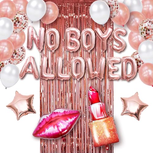 Girls Night Decorations for Adults – No Boys Allowed Balloons – Slumber Sleepover Spa Party Supplies for Girls – Ladies Night Party Decorations – Pajama Mean Girls Party Decorations