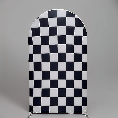 Miniatura 7 de Cubiertas de pedestal de bandera a cuadros blancos y negros para decoración de fiestas, fundas de pedestal con bandera a cuadros, baby shower,