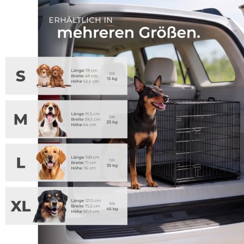 tectake® Hundekäfig, Hundegitter Box, Dog Kennel, Hundebox faltbar, Transportbox stabil, für Hunde und Welpen, für Kofferraum, Auto, Camping und Zuhause, Wohnung - 91,5 x 59,5 x 64 cm