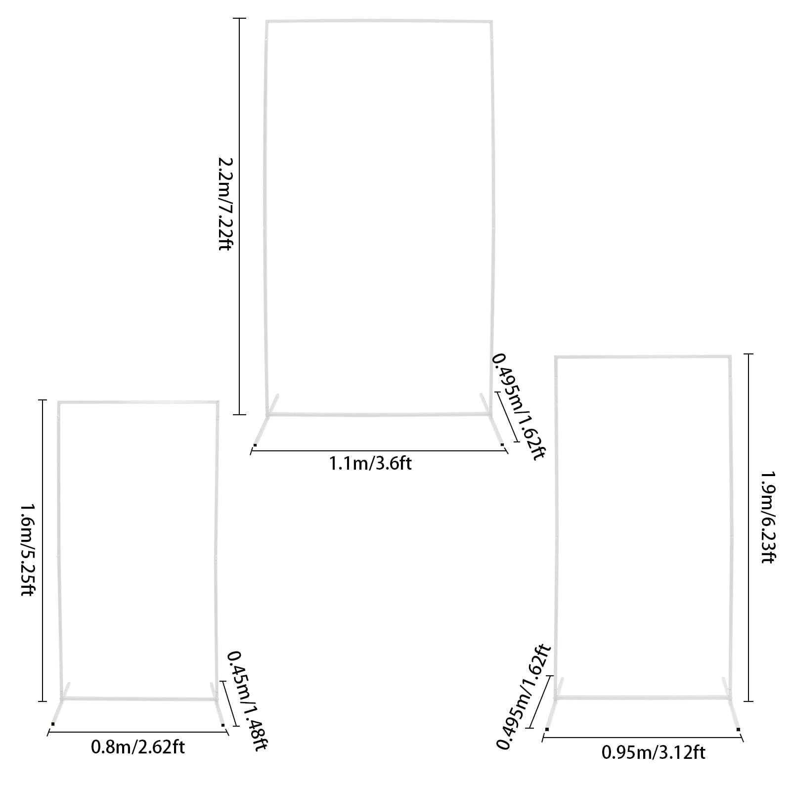 Hochzeitsbogen Gestell Traubogen Bogenständer 3er-Set Metallbogen 0.8x1.6m + 0.95x1.9m + 1.1x2.2m (Weiß)
