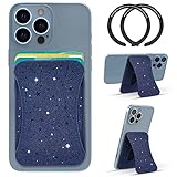 Magnetic Wallet Stand Card Holder Compatible with MagSafe for iPhone 11 12 13 14 ProMax, Samsung Galaxy s22 23 Ultra, with Extra 2 Megnet Rings, Blue