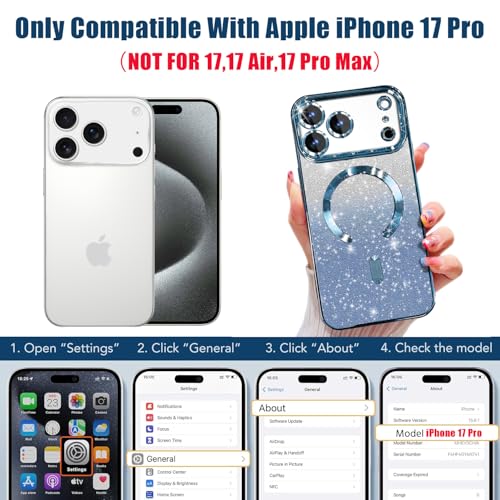 Image of Misscase for iPhone 17 Pro Case Compatible with MagSafe,Built-in Camera Lens Protector Full Protection Soft TPU Anti-Scratch Anti-Fingerprint Magnetic Glitter Slim Case Cover 6.3 inch Blue