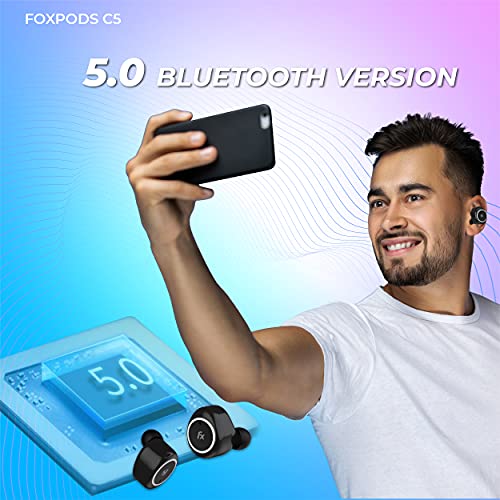 Image of Foxin FoxPods C5 TWS Earbuds with in-Built HD Mic, Bluetooth V5, 10mm Driver, up to 12H Playtime with 1 Hour Charging Time & 120 Hours of Standby-time, with Voice Assistant, Snug & Secure Fit (Black)