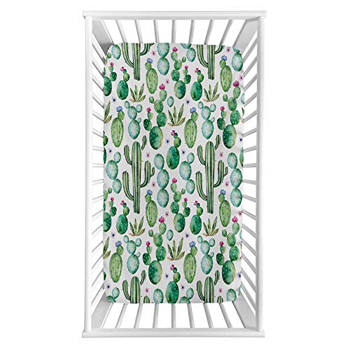 Image of Lyzelre Green Fitted Crib Sheet,Mexican Texas Cactus Plants Spikes Cartoon Like Artistic Print Microfiber Silky Soft Toddler Mattress Sheet Fitted,28"x 52"x 8'',Baby Sheet for Boys Girls