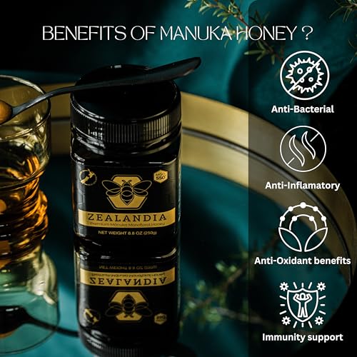 Image of Zealandia Gold Label Manuka Honey, Certified MGO 550+ | Premium New Zealand Monofloral Manuka Honey - Pure Raw Organic Honey | 250g (Pack of 1)