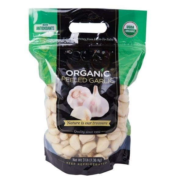 Organic Peeled Garlic, USDA Organic; Rich in Antioxidants; Kosher, No Added Chemicals or Artificial Colors; Peeled Fresh to Order. [ 48 oz, 3 lb ]