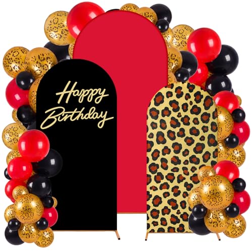 Foilswirl 34 Pcs Red Leopard Party Decor Leopard Cherry Arch Backdrop Cover