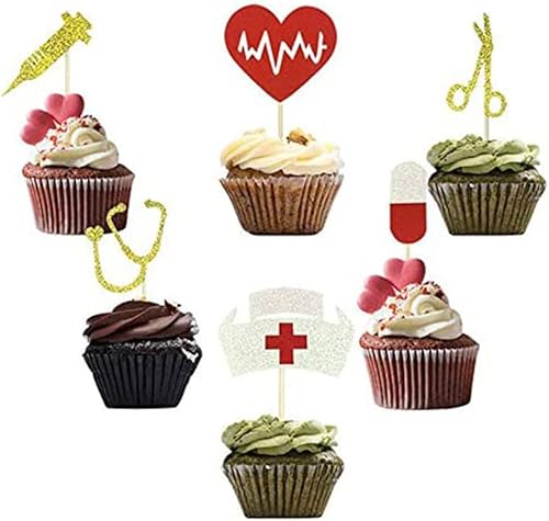 Miniatura 2 de 12 adornos para magdalenas de enfermera, con purpurina, para la escuela de enfermería, graduación, decoración de tartas médicas, suministros de