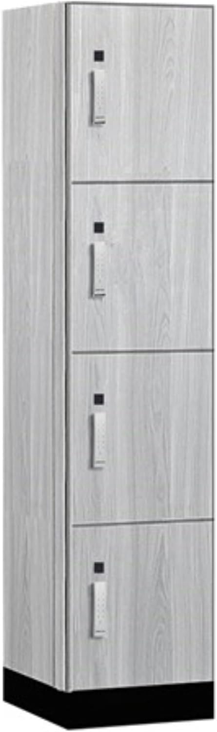 Salsbury 18" Wide Premier Wood Locker-Four Tier-1 Wide-6 Feet High-18 Deep-Silver Teak-Silver Electronic Locks