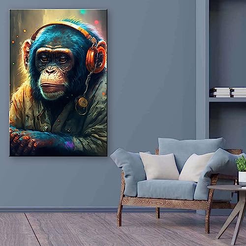 Startonight Canvas Wall Art - Music Colorful Monkey - Decoration Artwork Ready To Hang For Living Room Big Picture Home Wall Decor Print Modern And Contemporary Painting 32" X 48" #TOP2