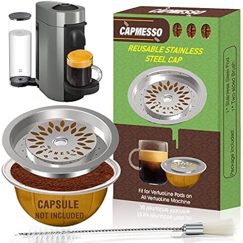 CAPMESSO Reusable Coffee Capsule Lid to Reuse Vertuoline Pods,Refillable Vertuoline Capsules Cap Disc on All VertuoLine Machines- Bottom Capsules are Not included! (1*CAP + 1*BRUSH) Cover