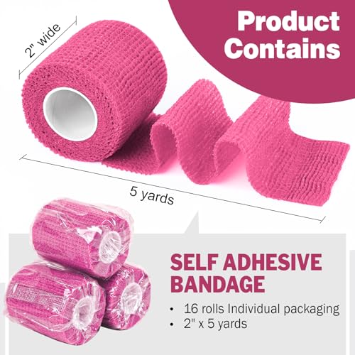 image for AZEN 16 Pack Self Adhesive Bandage Wrap Pink, 2