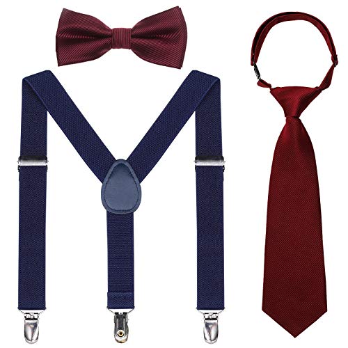 Image of Kids Suspender Bowtie Necktie Sets - Adjustable Elastic Classic Accessory Sets for 6 Months to 13 Year Old Boys & Girls