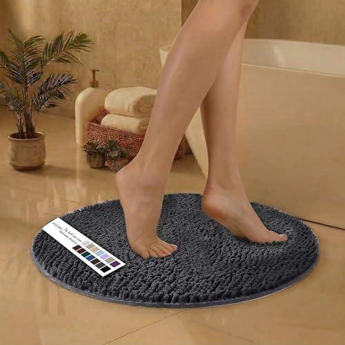 MAYSHINE Round Area Rug Set for Bathroom | Soft Plush Chenille Bath Mat, Water Absorbent Non-Slip...