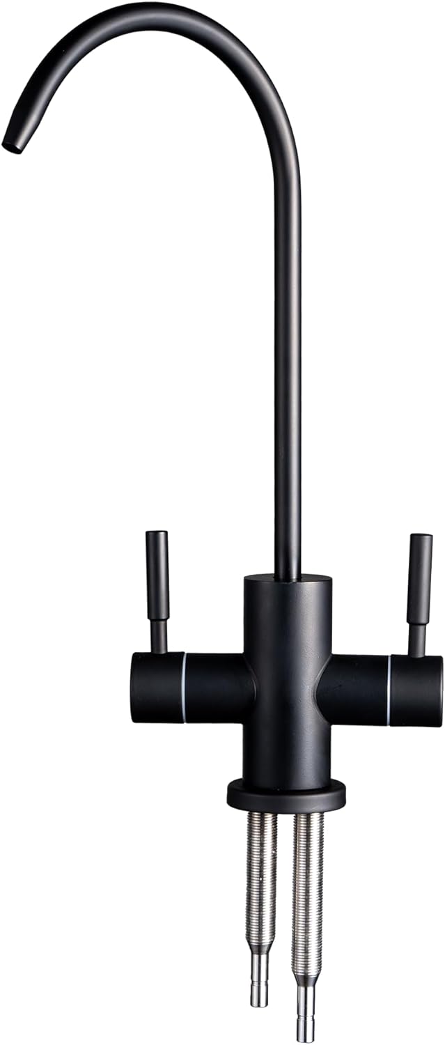 Two Way Drinking Faucet with Two Handles, Water Purifier RO Faucet, Stainless Steel Direct Drinking Kitchen tap for Filters, Sparkling, Cold Water (Matte Black)