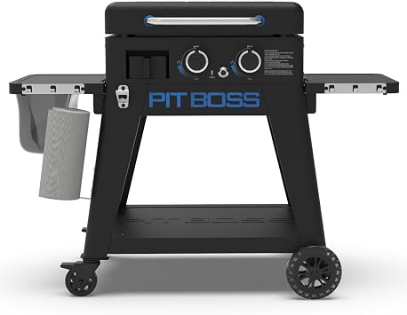 Pit Boss 2-Burner Propane Gas Non-Stick Ceramic Coated Rust-Resistant Portable Lift-Off and Stationary Griddle Grill with Hard Cover, 421-Sq. In. 23" L x 18" W Cooking Space, 26,000 BTU, Black