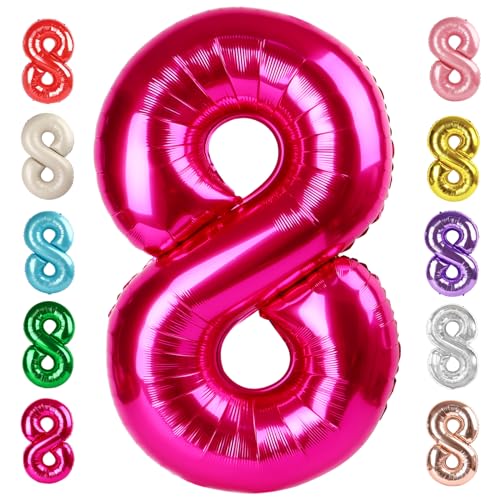 Image of 8 Balloon Numbers Birthday Decorations, 40In Hot Pink Balloons for Party | Eye-catching Appearance, Perfect Decorative Centerpieces, Convenient Self-sealing Structure, Widely for Various Occasions