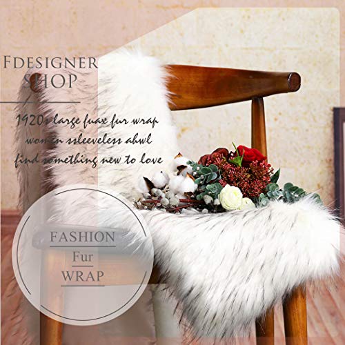 Women's Long 1920 Faux Fur Shawl Bridal Wedding Fur Wraps and Shawls Faux Mink Shawl (White, Faux Fur Mink)2