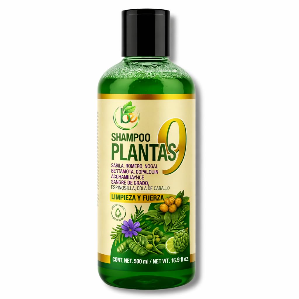 9-Plant Herbal Shampoo 16.9 fl oz–W/Cacahuananche, Sangre de Grado,Bergamota,Aloe(Sabila),Rosemary & More-Natural Botanical Formula– Paraben & Sodium-Free–Supports Strong, Clean & Healthy-Looking Hair