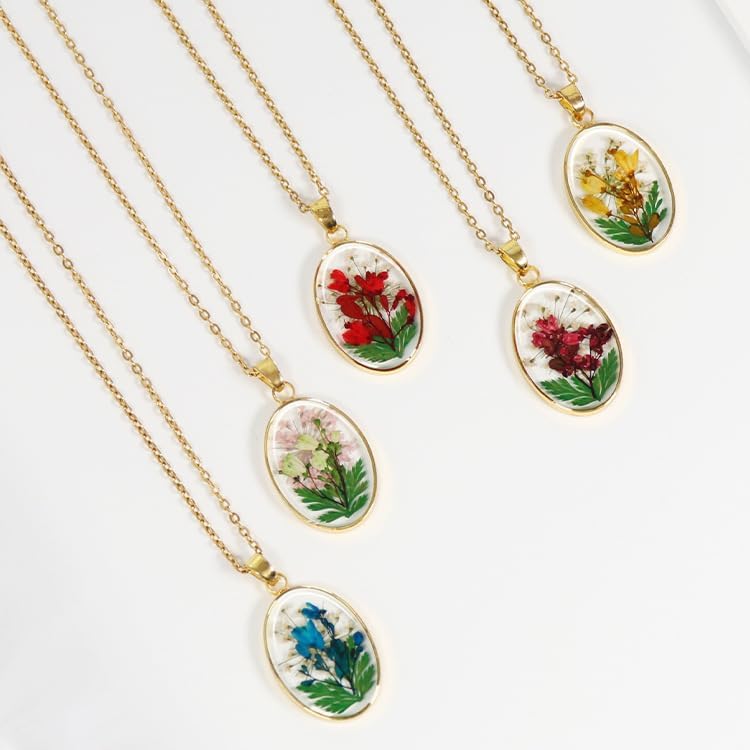 Handmade Vintage Pressed Flower Necklace, Vintage Boho Floral Pendant Jewelry for Women, Hippie Style Necklace with Gift Box, Unique Handmade Gifts for Mom, Daughter & Best Friend - Image 8