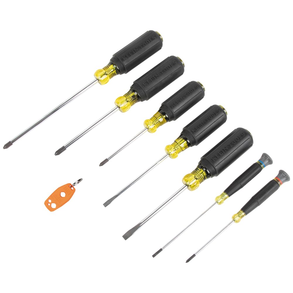 Klein Tools 85808 - Juego de destornilladores, puntas mecanizadas de precisión, (4) Phillips, (3) ranurados, magnetizador/desmagnetizador, fabricado en Estados Unidos, 8 piezas