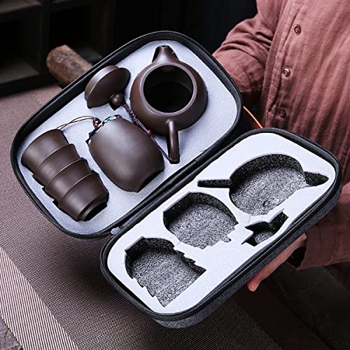 Portable Travel Kungfu Zisha Tea Set, Handmade Purple Clay Teapot Teacups, Traditonal Chinese Tea Pot Style - Purple Clay Teapot & Teacups & Tea Can & Tea Towel With A Portable Travel Bag #TOP3