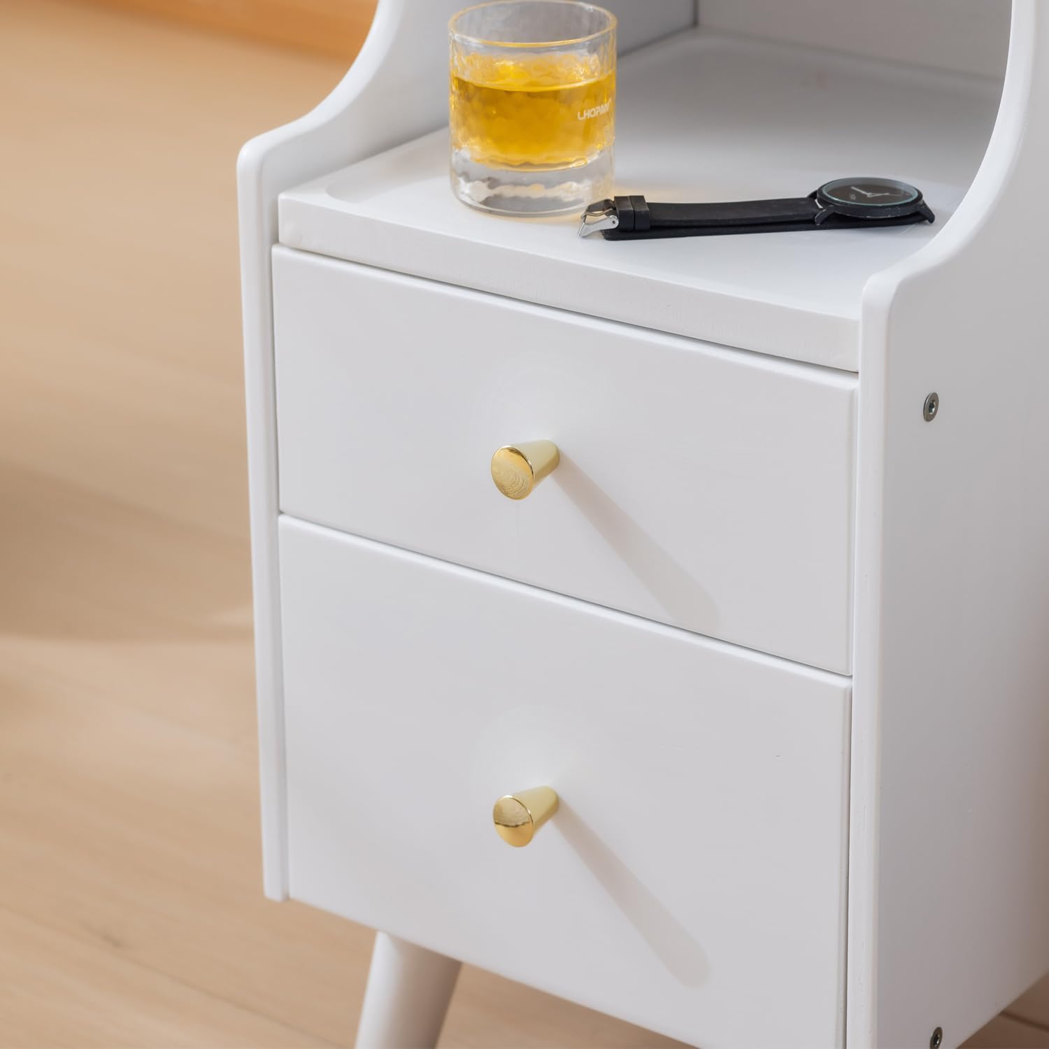 latifolia Solid Wood Nightstand, 2-Drawer Small Nightstand, Narrow Bedside Table with Shelf Storage(White, 11.81''W) White 11.81''W