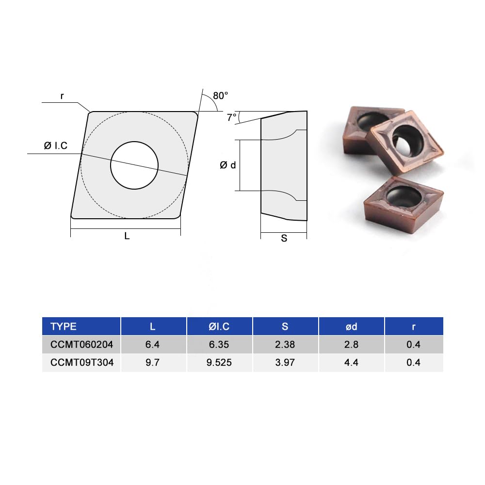 Carbide Turning Inserts CCMT060204 CCMT21.51 Lathe Turning Tool Holder Indexable Inserts for Steel Metal Machining, 10 Pieces