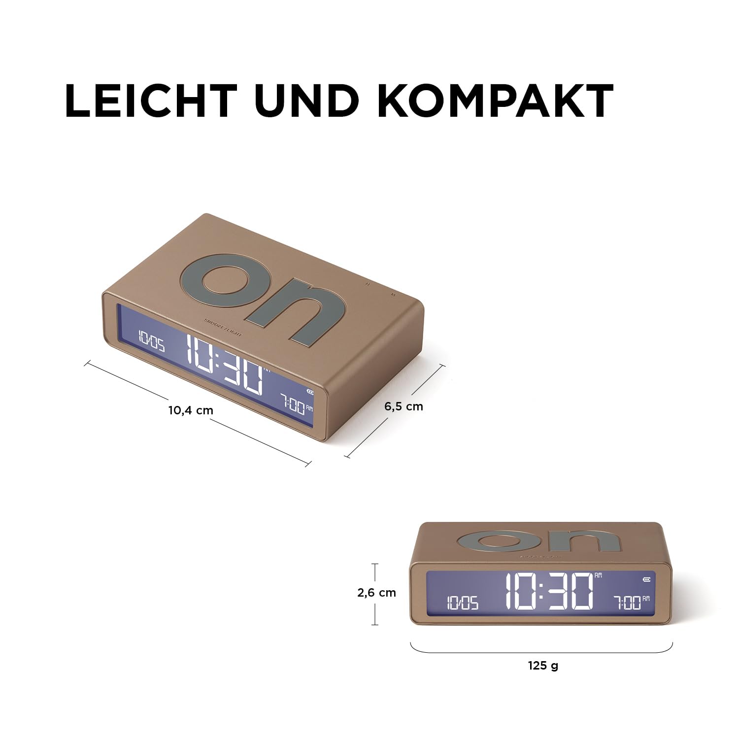 Lexon Flip Classic Digitaler Wecker mit umkehrbaren EIN/Aus-Seiten, wiederaufladbare Nachttischuhr mit LCD-Display, Berührungssensor für Schlummer- und Lichtfunktion – Weiß