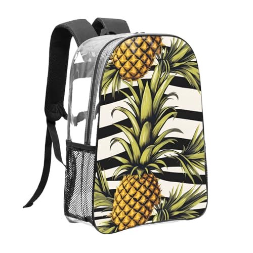 Pineapple with Striped Print Work Travel Stadium Events Transparent Backpack PVC Clear Bag Large Side Pockets3