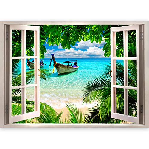 Fotomurales 3D - Ilusion Optica 3D 210x150 cm - Fotomural Poster Finestra - Fotomurales Papel pintado - Cuadro Mar Playa Duna