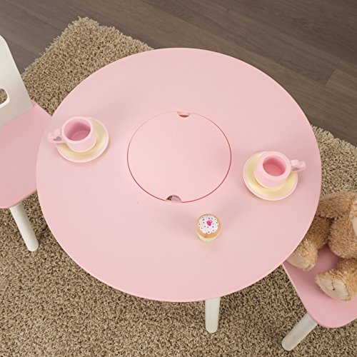 Kidkraft Wooden Round Table & 2 Chair Set With Center Mesh Storage- Pink & White, 23.5 X 23.5 X 17.2 #TOP7